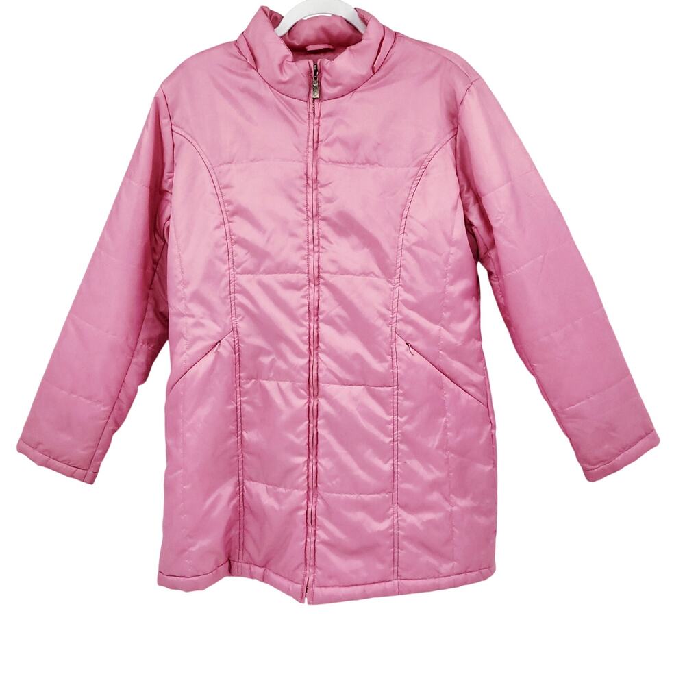 Original Lif C Pink Quilted Mid Length Puffer Jacket Women's Size M Full Zip